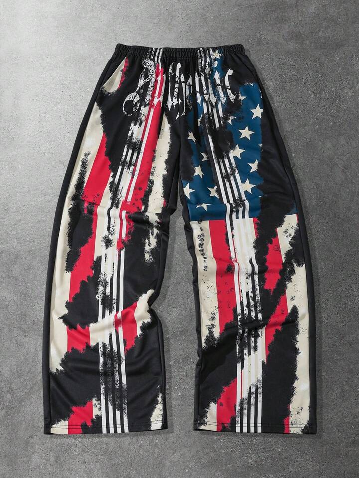 Street Life Men's Contrast Color Elastic Waist Loose Straight Casual Street Style Sweatpants