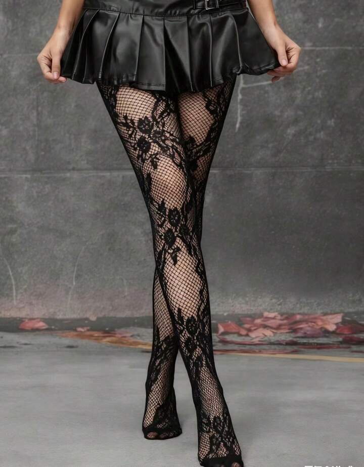 Goth 1 Pair White Floral Fishnet Tights/Pantyhose