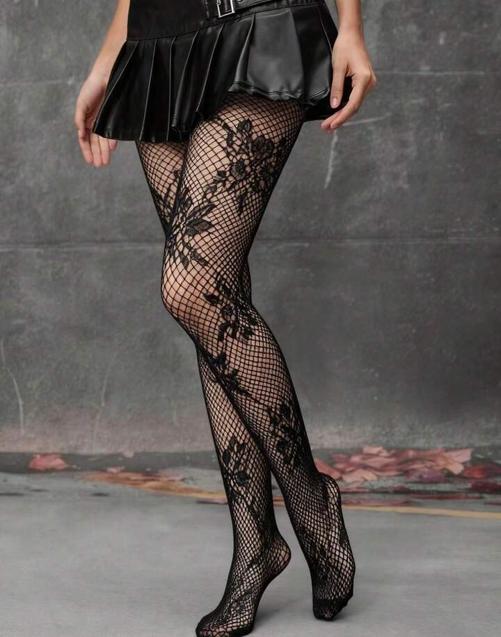 Goth 1 Pair White Floral Fishnet Tights/Pantyhose 2 Goth 1 Pair White Floral Fishnet Tights/Pantyhose