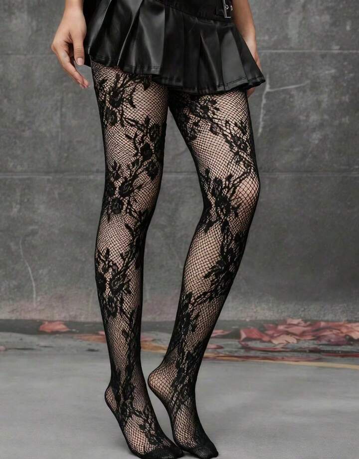 Goth 1 Pair White Floral Fishnet Tights/Pantyhose 6 Goth 1 Pair White Floral Fishnet Tights/Pantyhose