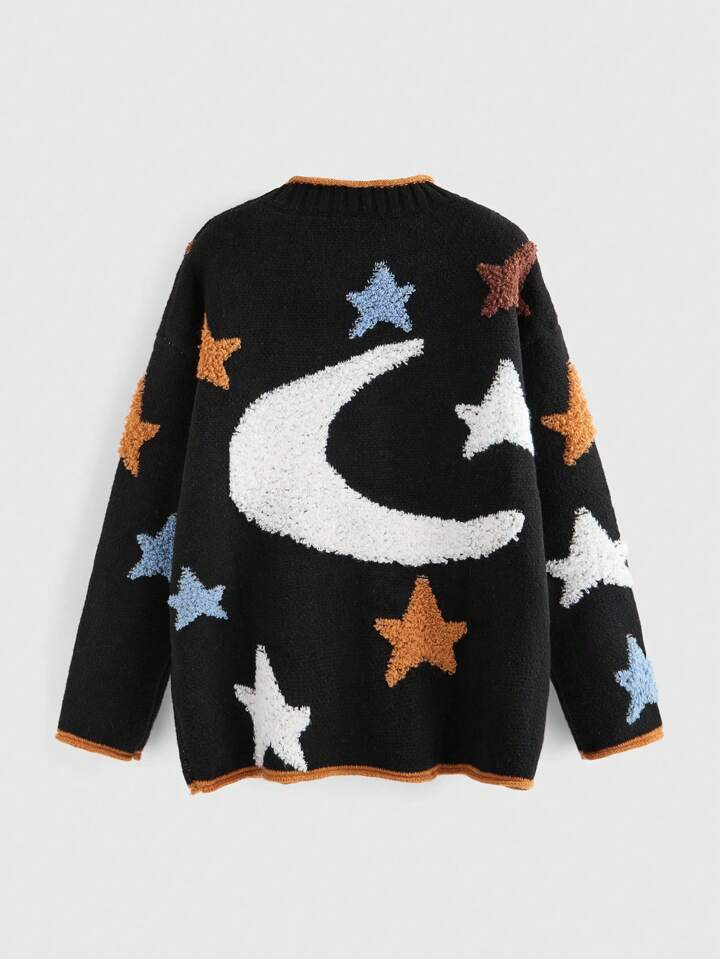 Hippie Plus Size Bohemian Sun And Moon Graphic Pullover Sweater
