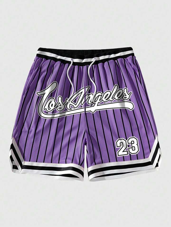 Prep Men's Cartoon Printed Basketball Mesh Shorts With Breathable Mesh, 2 In 1, Suitable For Daily Wear In Spring And Summer, School