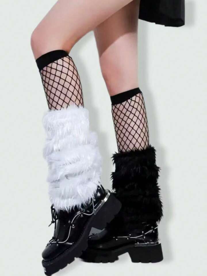 Goth Women's Solid Color Fashionable Fluffy Leg Warmers