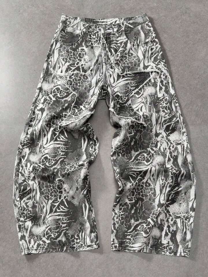 Street Life Men's Casual Printed Pocket Loose Fit Jeans