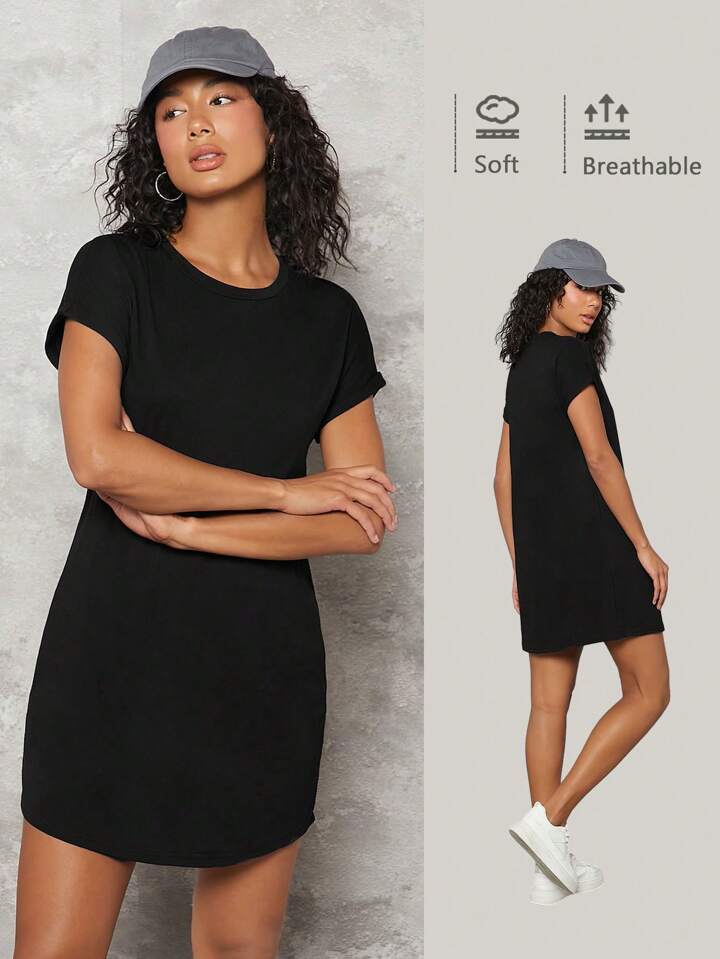 Cuffed Batwing Sleeve Tee Dress T Shirt Dress