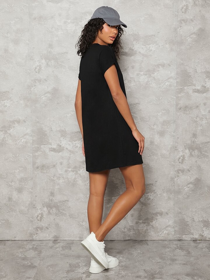 Cuffed Batwing Sleeve Tee Dress T Shirt Dress