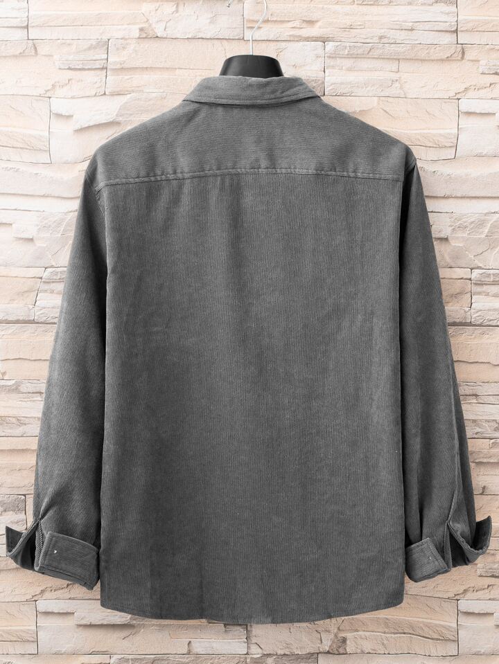 Guys Letter Patched Detail Corduroy Shirt Without Tee