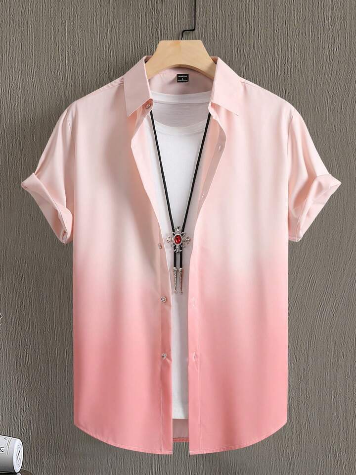 Guys Ombre Button Up Shirt Without Tee