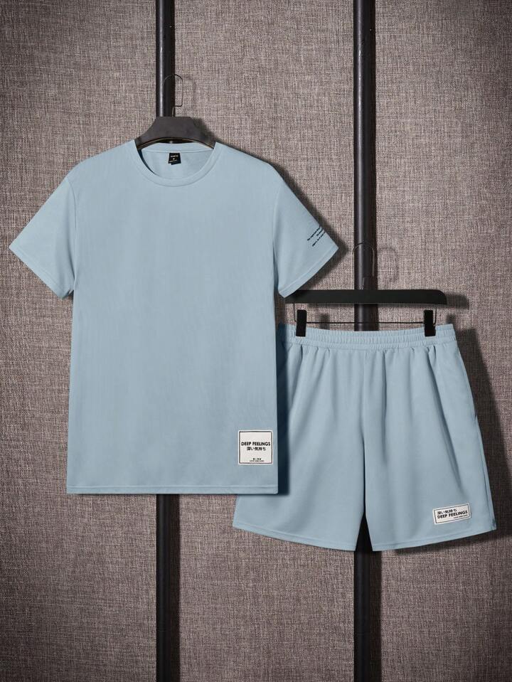 Guys Letter Patched Tee & Shorts