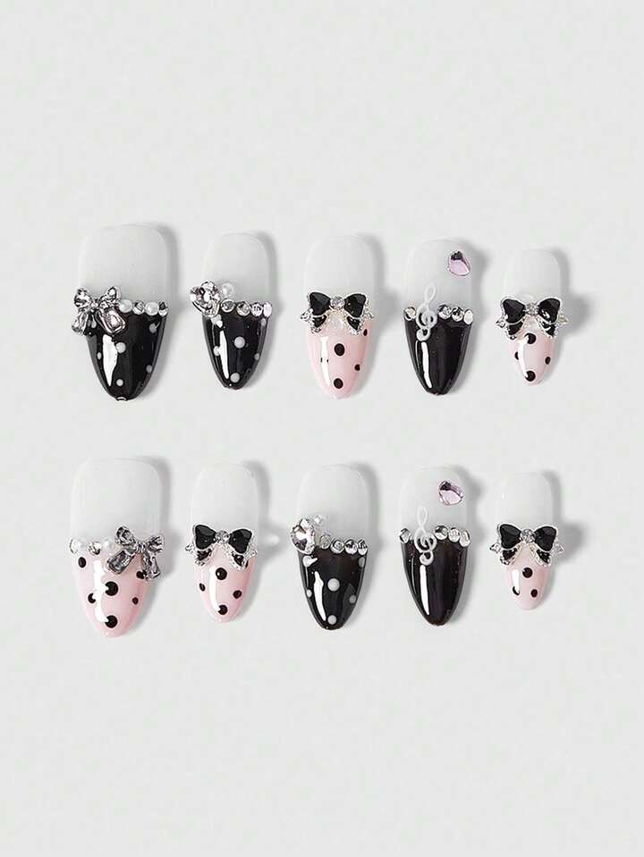 10pcs Y2K Pink Bowknot Retro Kawaii Metal Nail Stickers, Handmade, Suitable For School, Outing, Date, Christmas And Other Occasions