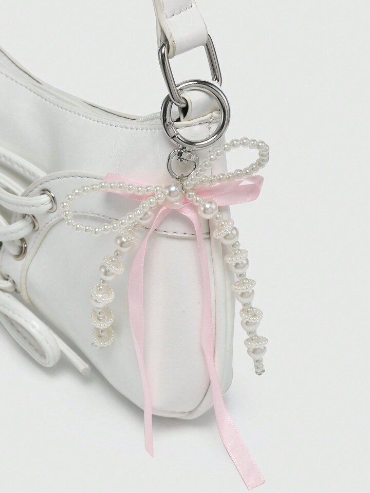 Kawaii Women's Retro Ballerina Style Bow Decor Chain & Pearl Lace Decor Sling/Underarm Baguette Shoulder Bag