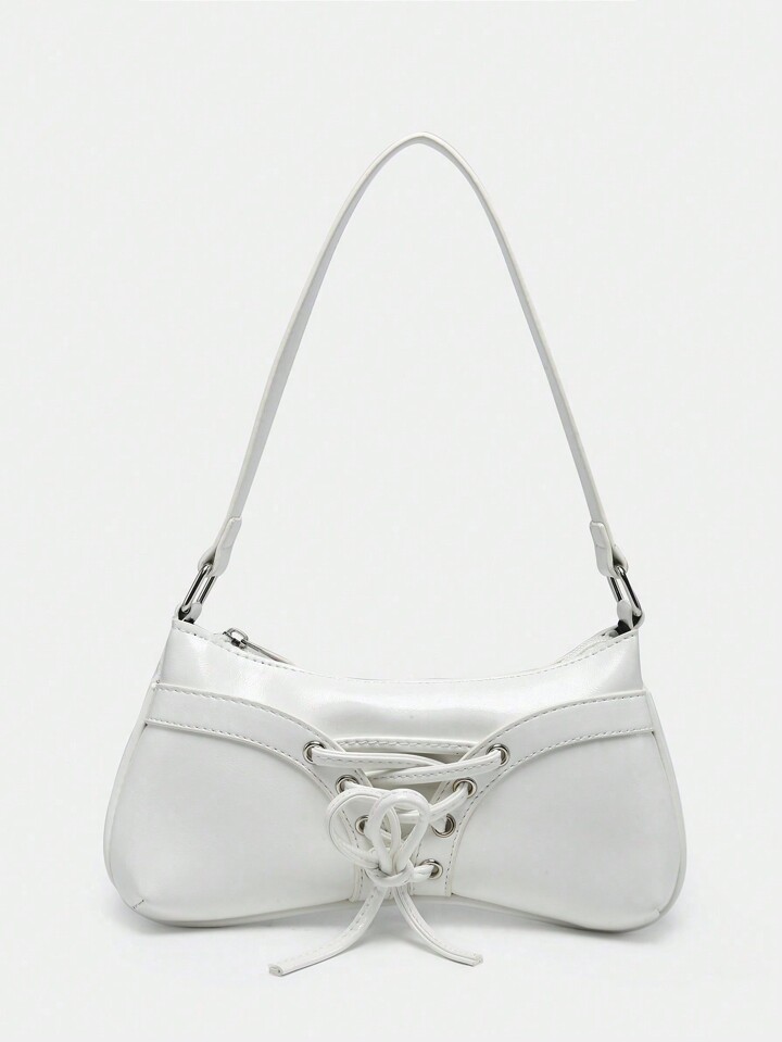Kawaii Women's Retro Ballerina Style Bow Decor Chain & Pearl Lace Decor Sling/Underarm Baguette Shoulder Bag 5 Kawaii Women's Retro Ballerina Style Bow Decor Chain & Pearl Lace Decor Sling/Underarm Baguette Shoulder Bag
