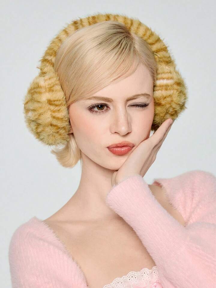 Fairycore 1pc Millennium Babe Vintage Furry Cat Print Ear Warmer, Fashionable Minimalist Versatile Wild Style Earmuffs For Women, Suitable For College, Dates, Travel, Halloween, Christmas And Other Autumn/Winter Outfits