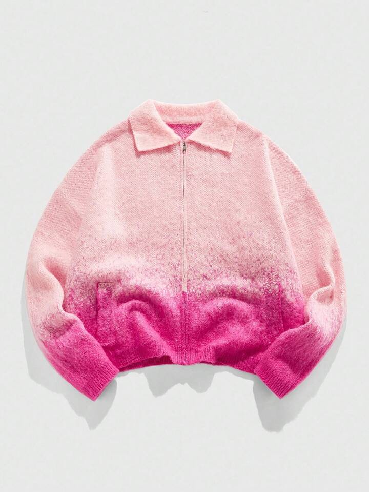 Casual Men's Ombre Cardigan Sweater, Streetwear , Fall Winter