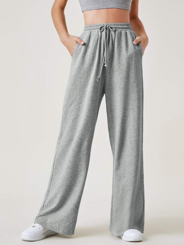 Terry Fleece Wide Leg Drawstring Waist Pants