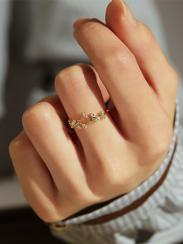 Rhinestone Decor Cuff Ring 1pc