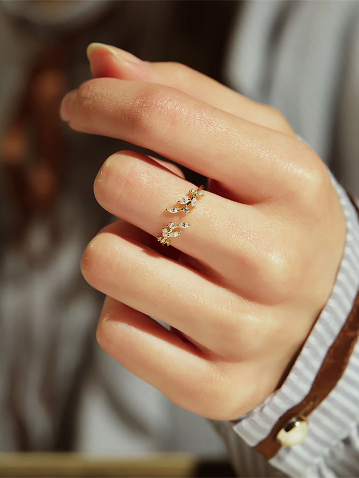 Rhinestone Decor Cuff Ring 1pc