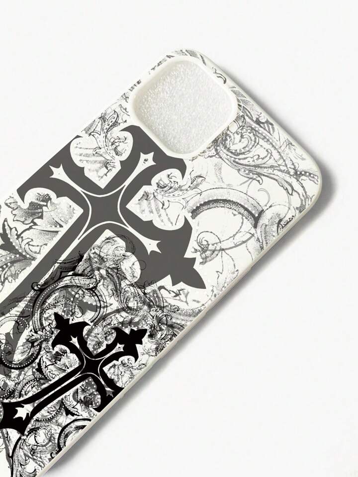 1pc Gothic Style Cross Pattern Transparent Glitter Phone Case, Halloween