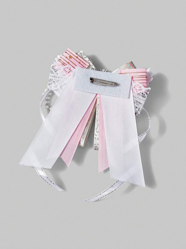 Academia 1 Cute Style Bow Brooch, Pink Rhinestone Wing Bow Tie Buckle, Lolita Style Bag, Clothing Pin.