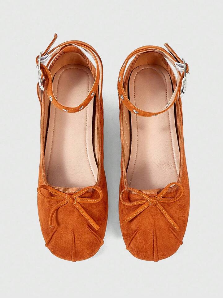 Fairycore Women's Cute Bow Mary Jane Flat Shoes, Comfortable Fashion Round Five-Star Criss-Cross Strap Casual Soft Bottom Increased Height Ballet Flats