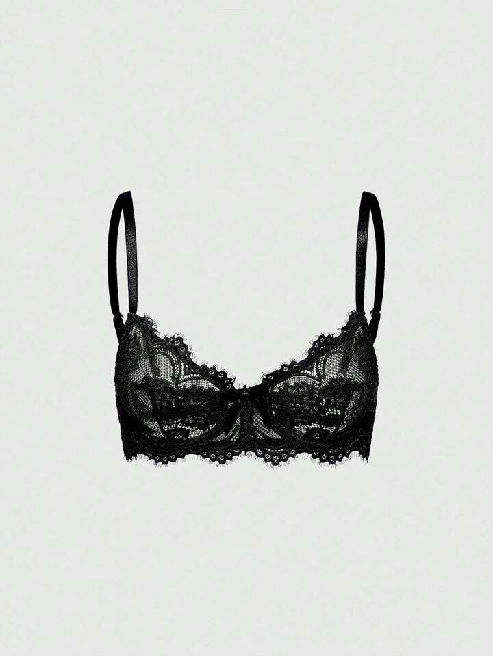 Plus Size Gothic Floral Lace Underwire Triangle Cup Bra, For Valentine's Day