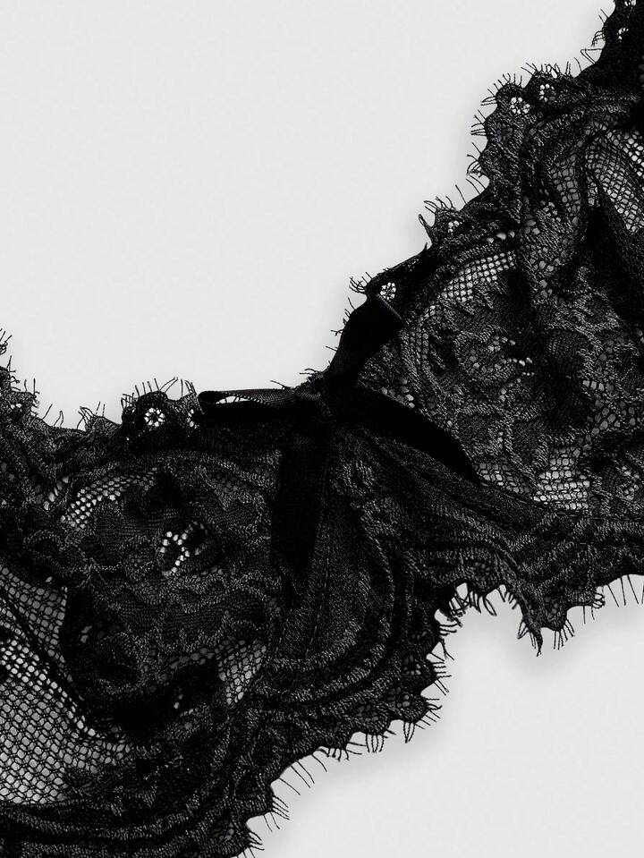 Goth Women's Fashion Floral Lace Underwire Triangle Cup Bra, For Valentine's Day 3 Plus Size Gothic Floral Lace Underwire Triangle Cup Bra, For Valentine's Day