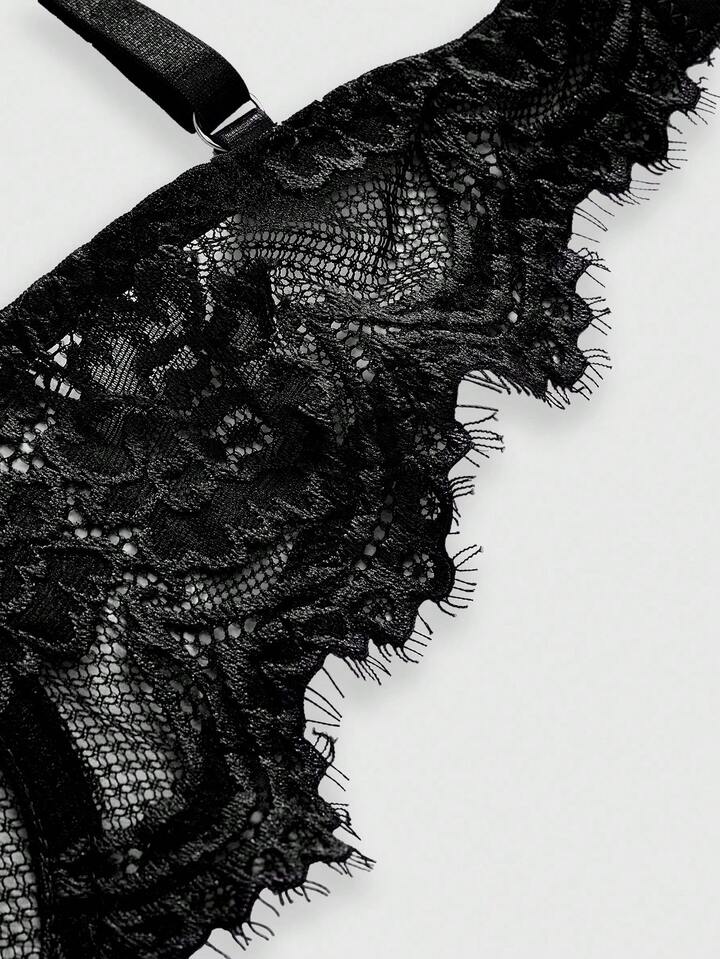 Goth Women's Fashion Floral Lace Underwire Triangle Cup Bra, For Valentine's Day 4 Plus Size Gothic Floral Lace Underwire Triangle Cup Bra, For Valentine's Day