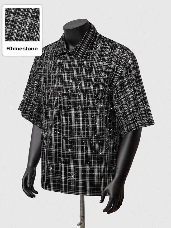 Men's Street Life Design Gradient Pattern English Letter Printed Patch Embellishment Plaid Shirt
