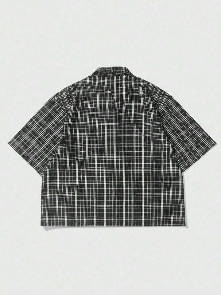 Men's Street Life Design Gradient Pattern English Letter Printed Patch Embellishment Plaid Shirt