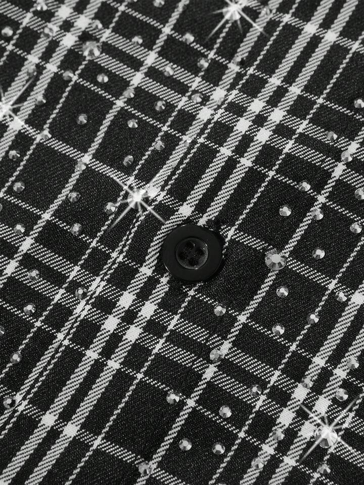Men's Street Life Design Gradient Pattern English Letter Printed Patch Embellishment Plaid Shirt 4 Men's Street Life Design Gradient Pattern English Letter Printed Patch Embellishment Plaid Shirt
