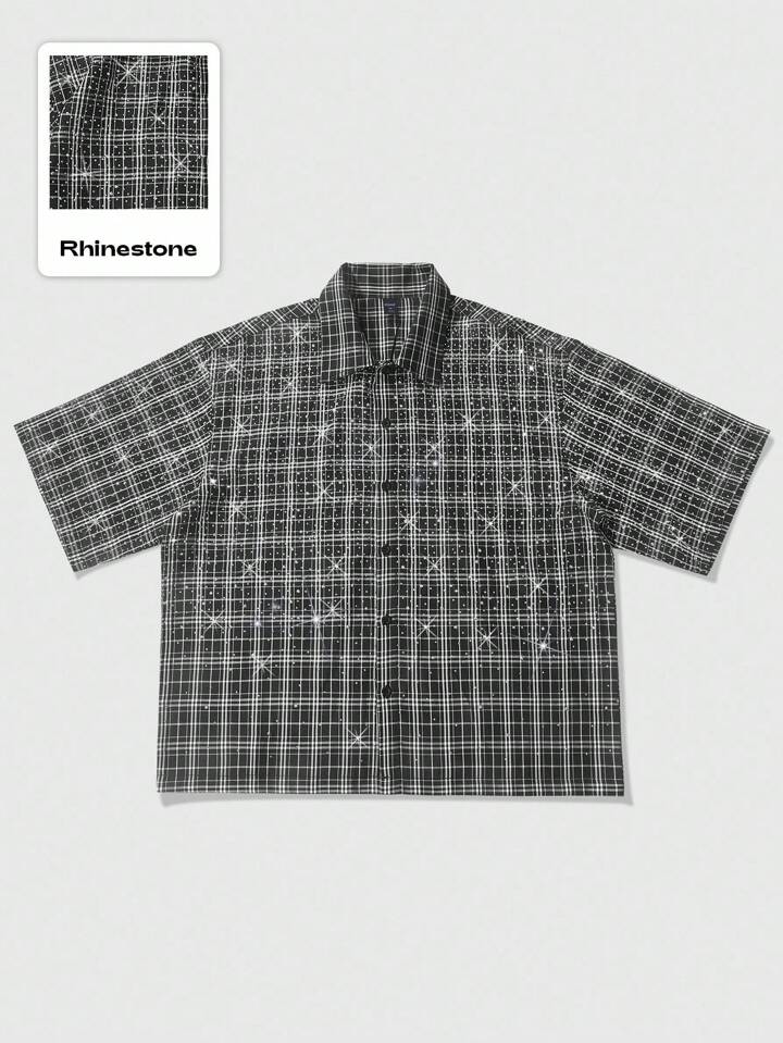 Men's Street Life Design Gradient Pattern English Letter Printed Patch Embellishment Plaid Shirt 5 Men's Street Life Design Gradient Pattern English Letter Printed Patch Embellishment Plaid Shirt