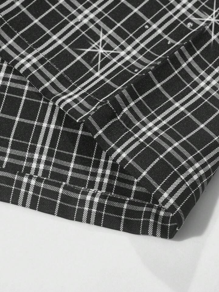 Men's Street Life Design Gradient Pattern English Letter Printed Patch Embellishment Plaid Shirt 7 Men's Street Life Design Gradient Pattern English Letter Printed Patch Embellishment Plaid Shirt