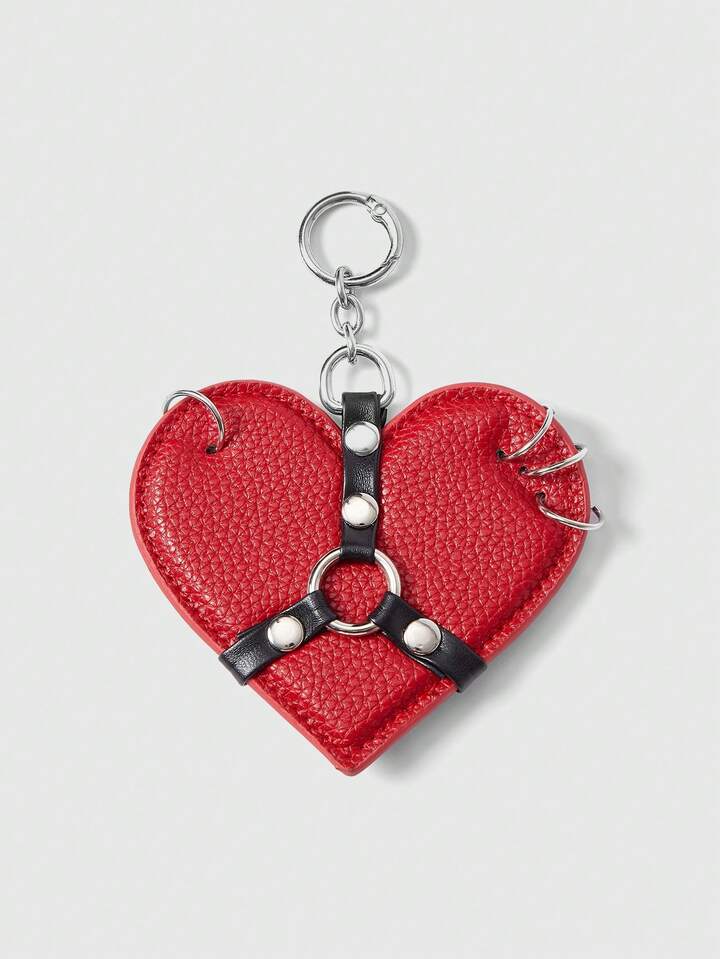 Kawaii 1pc Red Punk Goth Style Heart Rivet Ring Lock Design Multi-Functional Accessory, Keychain, Bag Charm - Can Be Attached To Bags, Pants, Suitable For Daily Wear, Shopping, Dates