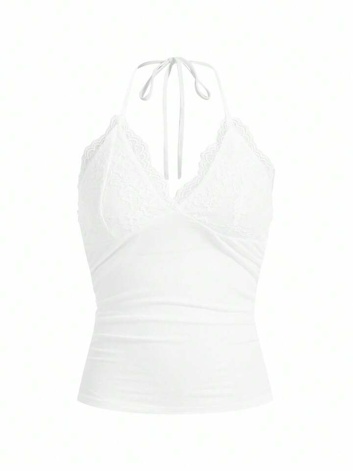 SHEIN x PRISCILA & JIMENA Contrast Lace Halter Top