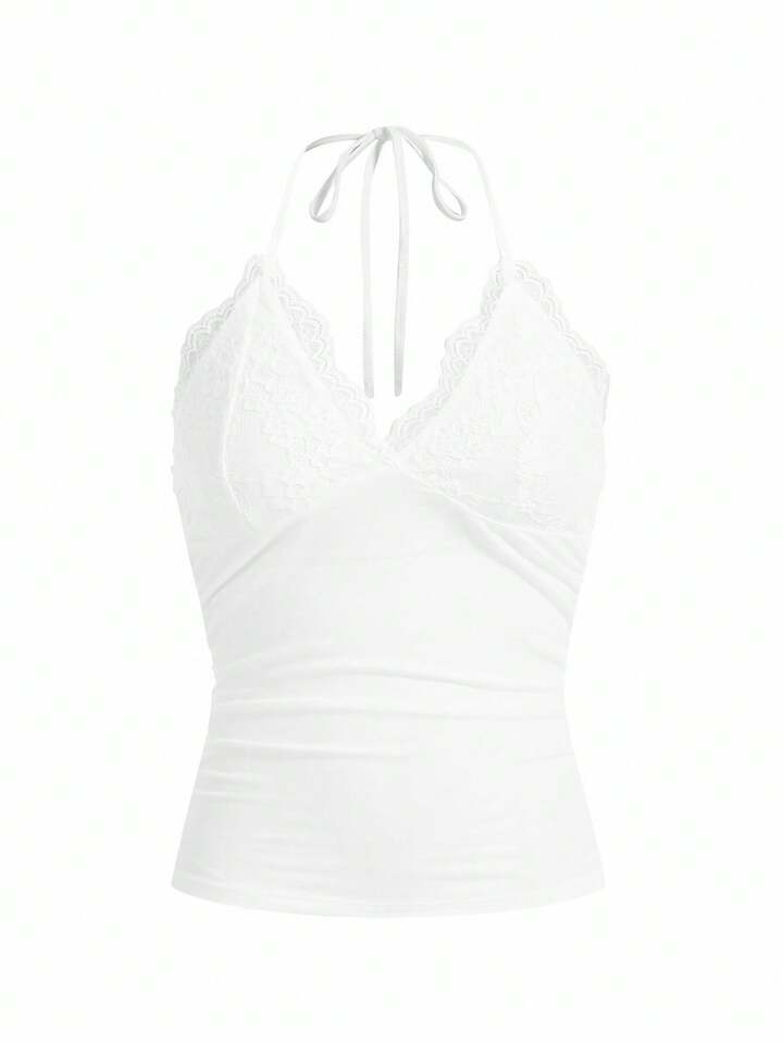 SHEIN x PRISCILA & JIMENA Contrast Lace Halter Top