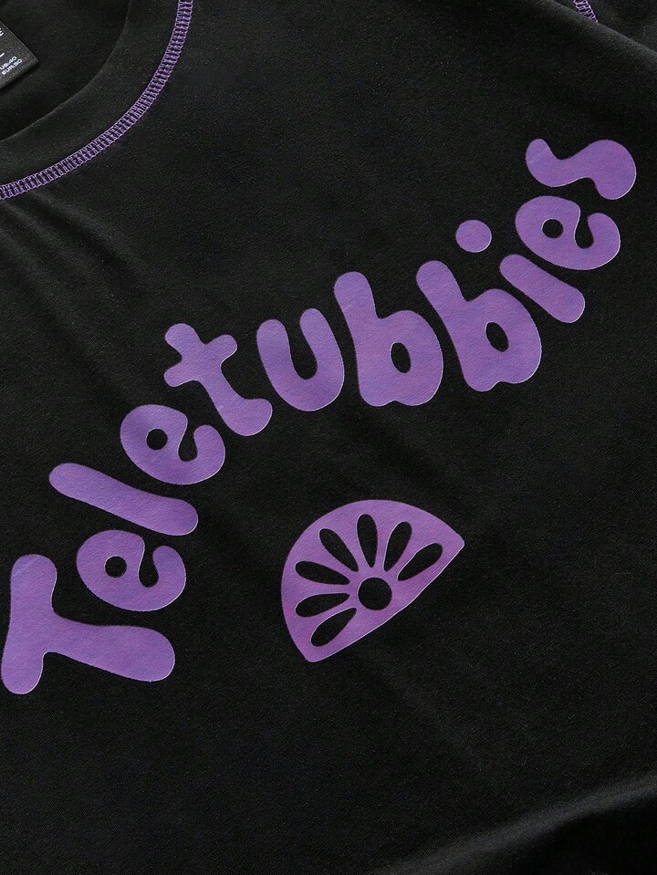 Teletubbies X ROMWE Men's Casual Cartoon & Letter Graphic Short Sleeve T-Shirt, Summer