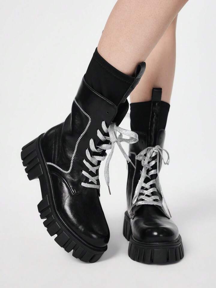 Fashionable Versatile Commuter Thick Sole Lace-Up Short Sleeve
