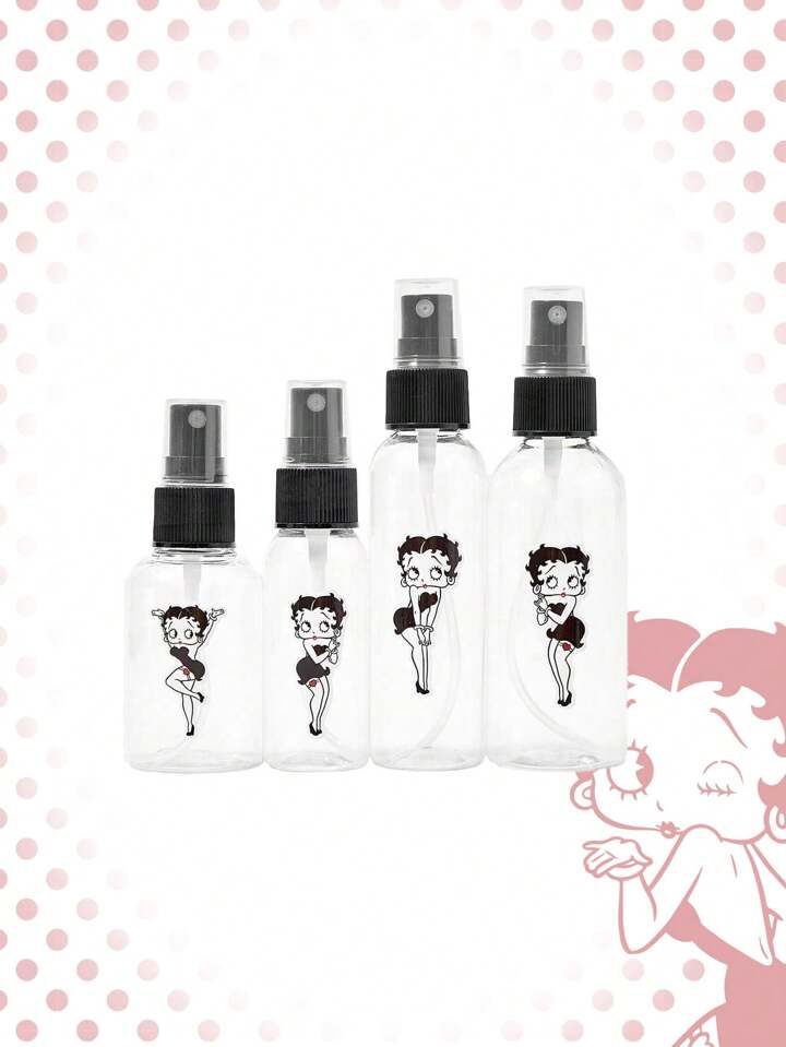 Betty Boop | ROMWE Cartoon Figure Graphic PET Transparent 4pcs Set, Mini Spray Bottle For Fragrance & Cosmetics Decanting