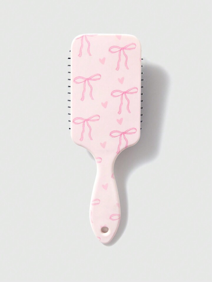 Kawaii 1pc Pink Bowknot Designed Hair Cushion Comb, Anti-Static Smooth Massage Paddle Hair Brush For Home Use