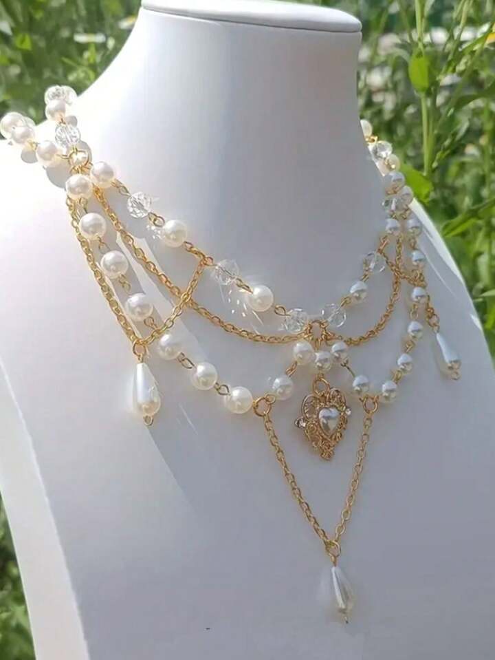 Fairycore Y2k Style Fashionable Faux Pearl Pendant Necklace