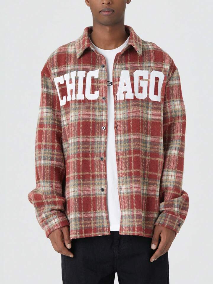 Prep Men's Button Front Long Sleeve Letter Print Casual Jacket