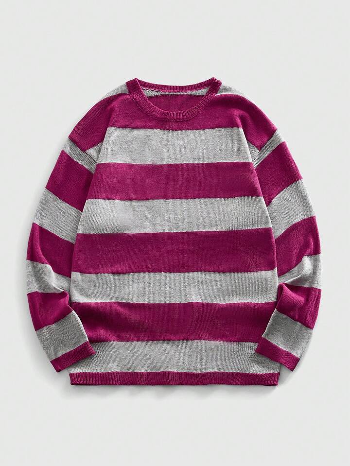 Academia Men's Casual Striped Crew Neck Sweater, Autumn/Winter