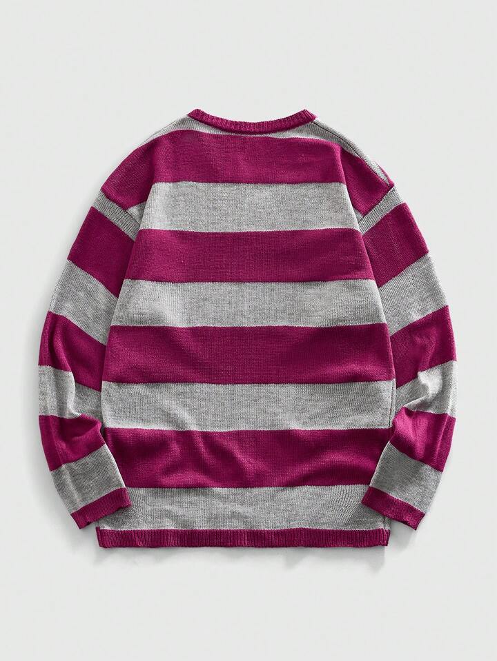 Academia Men's Casual Striped Crew Neck Sweater, Autumn/Winter