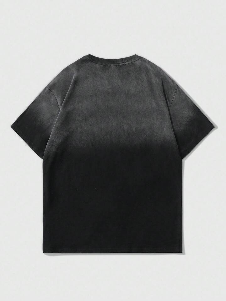 Street Life Black Gradient Washed English Graphic Comfortable Casual T-Shirt For Men